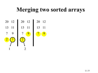 L1.33
Merging two sorted arrays
20
13
7
2
12
11
9
1
1
20
13
7
2
12
11
9
2
20
13
7
12
11
9
 