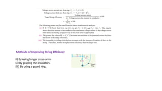 Methods of Improving String Efficiency
(i) By using longer cross-arms
(ii) By grading the insulators.
(iii) By using a guard ring.
 