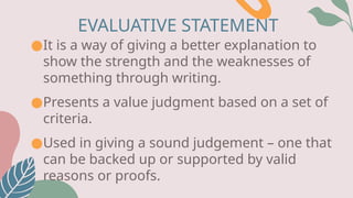 L1-EVALUATIVE-STATEMENT.pptx evaluative statement is a way of ...