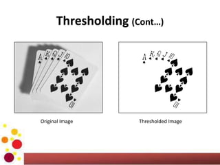 Thresholding (Cont…)
Original Image Thresholded Image
 