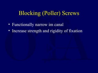 Blocking (Poller) Screws
• Functionally narrow im canal
• Increase strength and rigidity of fixation
 