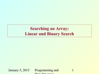 Searching an Array:
           Linear and Binary Search




January 5, 2013   Programming and   1
 