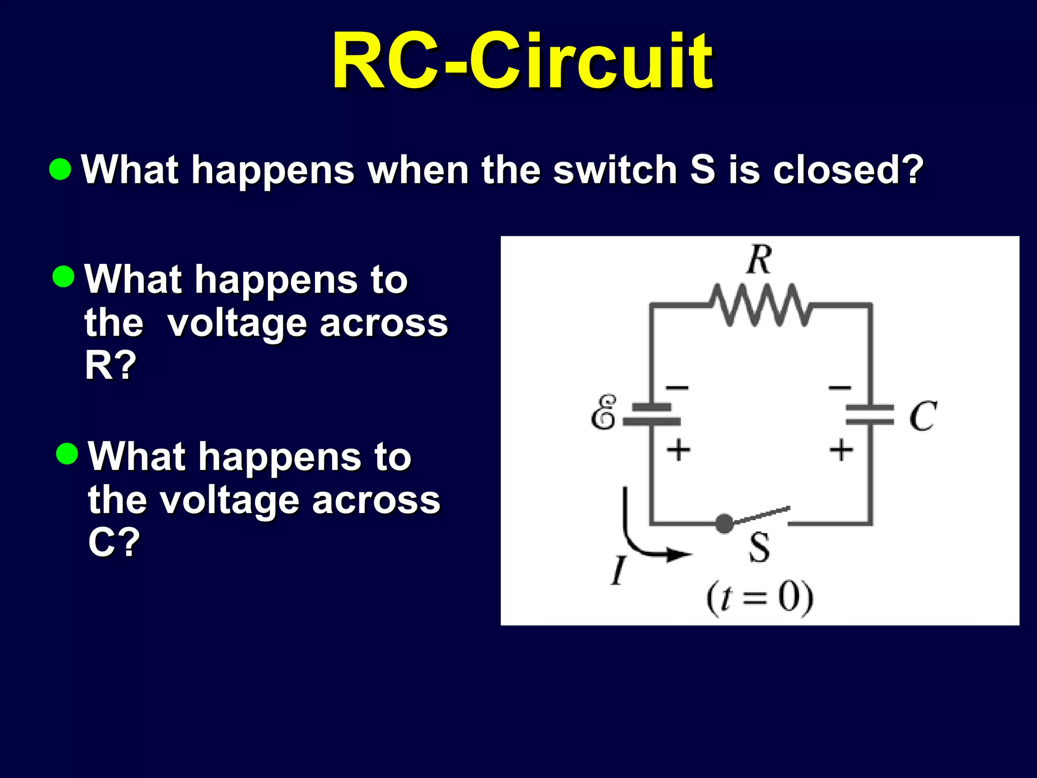 RC-Circuit What happens when the switch S is closed? What happens to the  voltage across R? What happens to the voltage across C? 