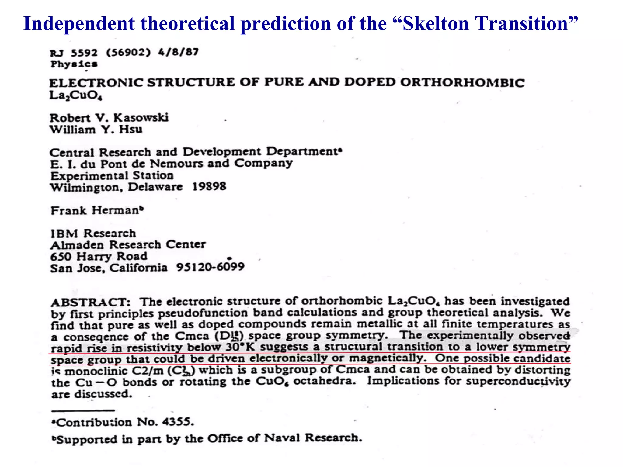Independent theoretical prediction of the “Skelton Transition” 