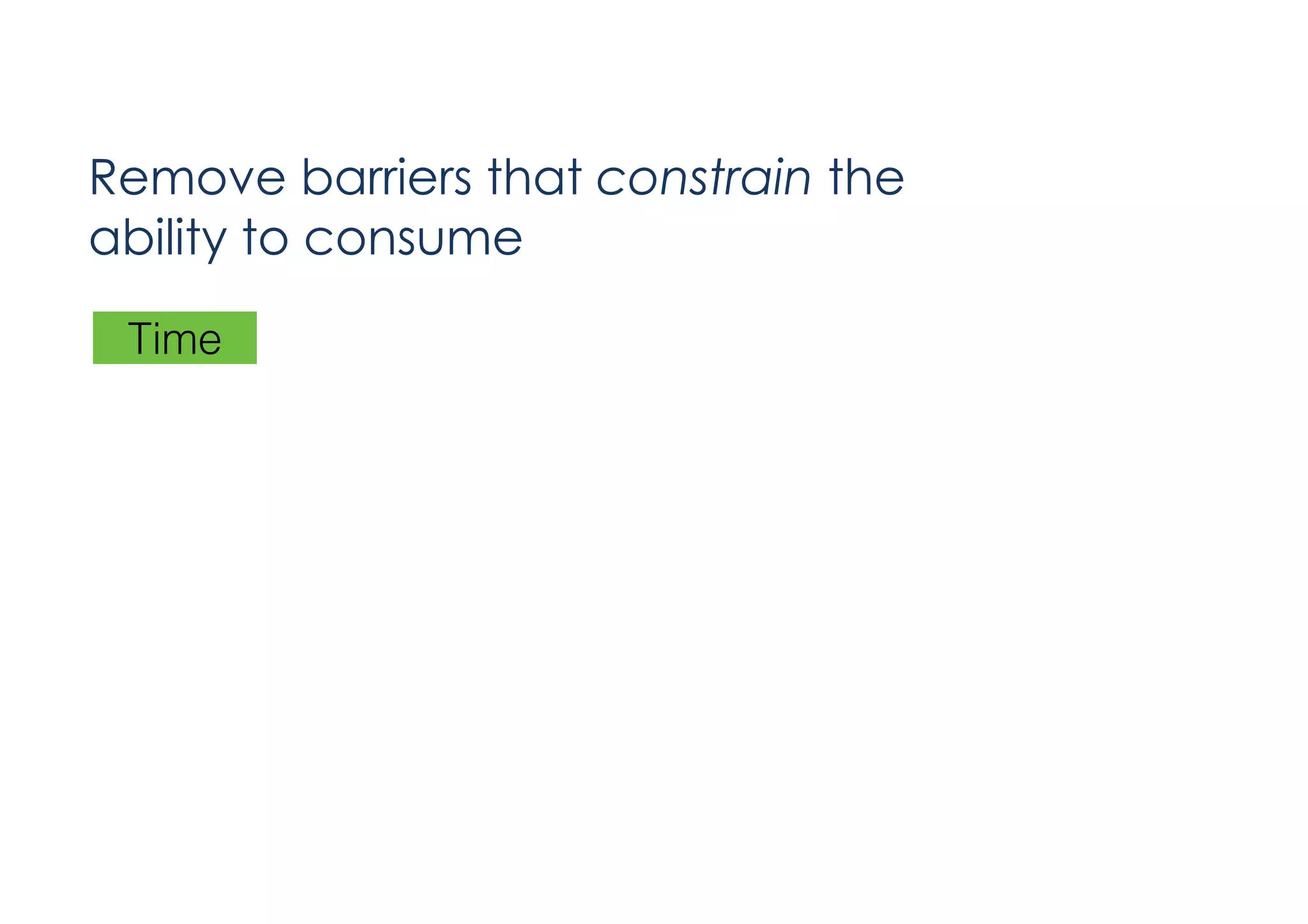 Remove barriers that constrain the
ability to consume
Time

 