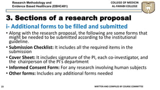 Research Methodology and
Evidence Based Healthcare (EBHC481)
3. Sections of a research proposal
i- Additional forms to be ...