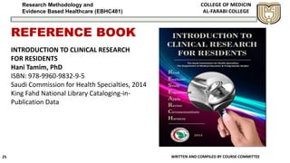 Research Methodology and
Evidence Based Healthcare (EBHC481)
REFERENCE BOOK
WRITTEN AND COMPILED BY COURSE COMMITTEE
25
IN...