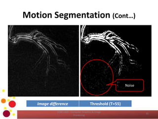 Motion Segmentation (Cont…)
COM 2304 - Computer Graphics & Image
Processing
35
Image difference Threshold (T=55)
Noise
 
