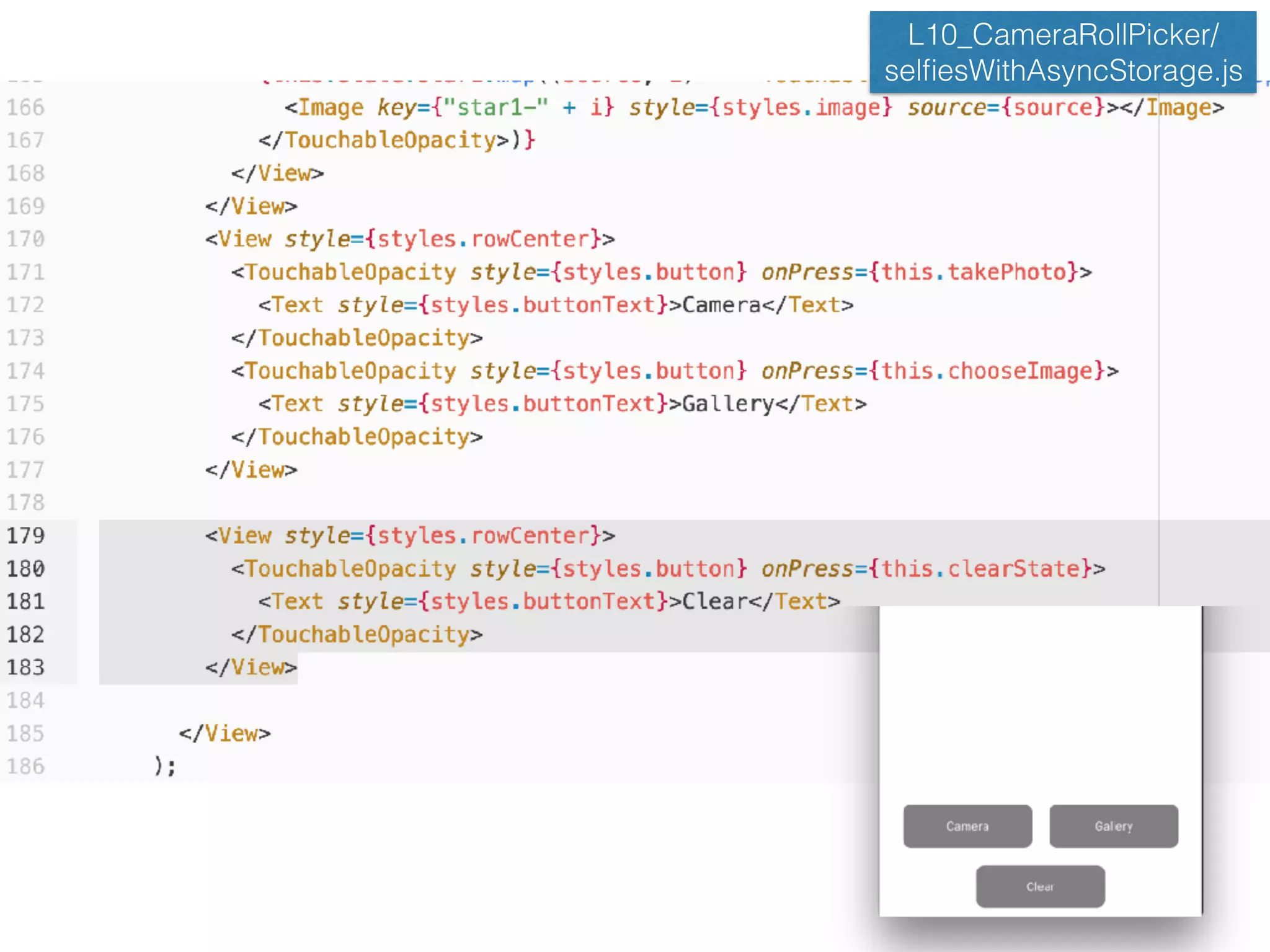 L10_CameraRollPicker/
selﬁesWithAsyncStorage.js
 
