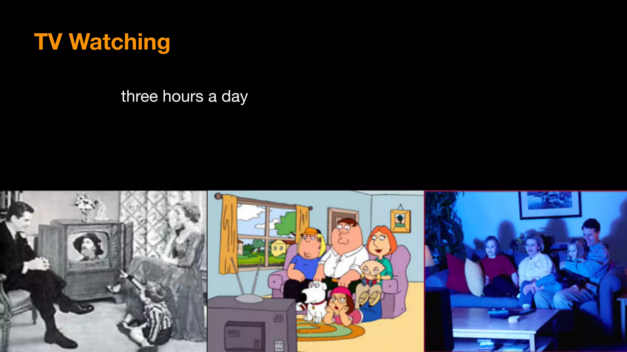TV Watching
On average, individuals in the industrialised world 

devote three hours a day to watching TV
 