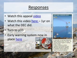 Responses
• Watch this appeal video
• Watch this video here – 1yr on
what the DEC did.
• Turn to p33
• Early warning system now in
place here
 