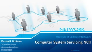 Computer System Servicing NCII
Structure of Computer Network
Marvin B. Broñoso
CSS Teacher/Trainer
mbronoso@gmail.com
0918 6975164
 