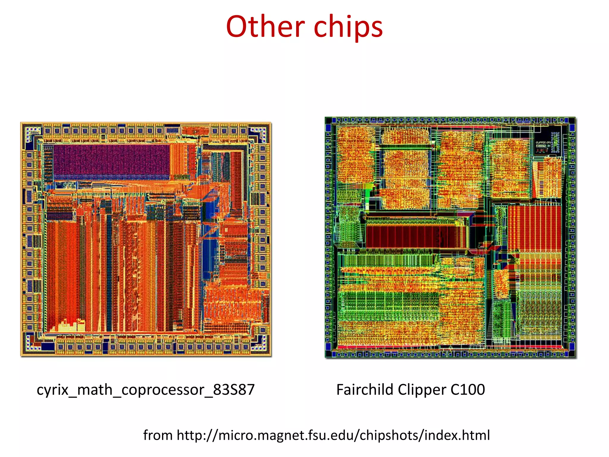 Other chips
from http://micro.magnet.fsu.edu/chipshots/index.html
cyrix_math_coprocessor_83S87 Fairchild Clipper C100
 