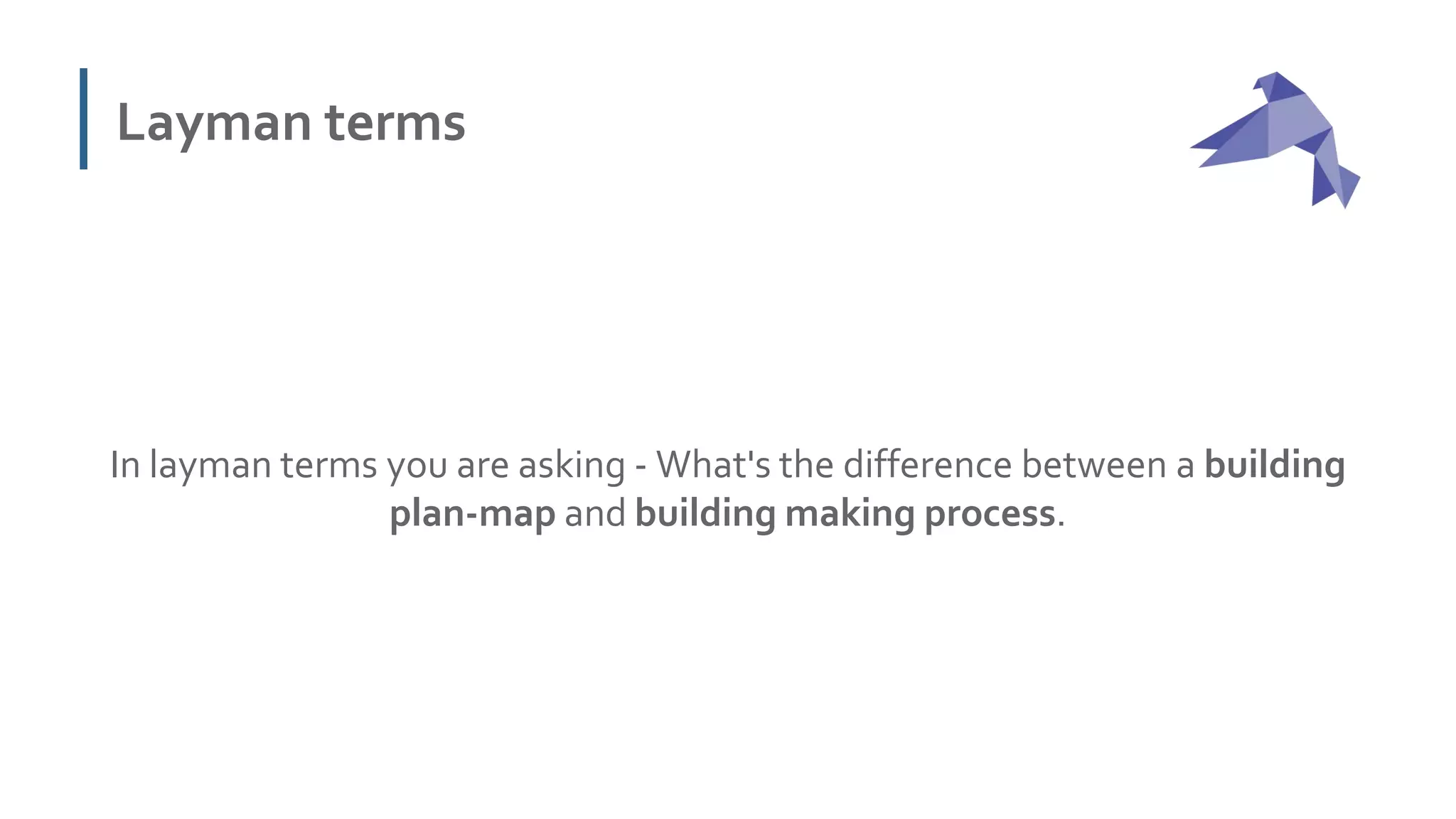 Layman terms
In layman terms you are asking - What's the difference between a building
plan-map and building making process.
 