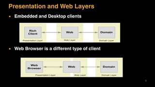 Presentation and Web Layers
▪ Embedded and Desktop clients
▪ Web Browser is a different type of client
9
 