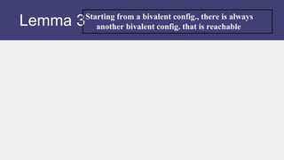 Lemma 3Starting from a bivalent config., there is always
another bivalent config. that is reachable
 