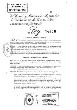 Ley 14438/13 Normas protocolares Bandera Nacional Argentina y Bandera Provincia Bs.As.