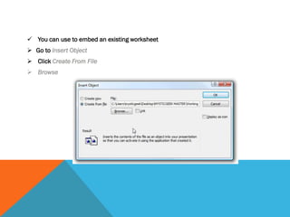 Embed Excel worksheet into Power point and word 2007 | PPTX