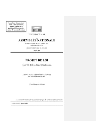 TEXTE ADOPTÉ n° 440
__
ASSEMBLÉE NATIONALE
CONSTITUTION DU 4 OCTOBRE 1958
QUINZIÈME LÉGISLATURE
SESSION ORDINAIRE DE 2019-...