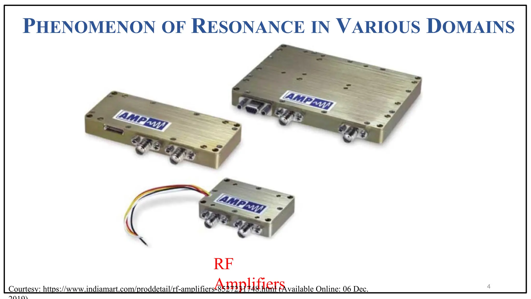 PHENOMENON OF RESONANCE IN VARIOUS DOMAINS
RF
Amplifiers 4
Courtesy: https://www.indiamart.com/proddetail/rf-amplifiers-8527231748.html (Available Online: 06 Dec.
 