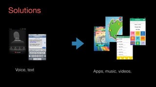 Solutions
Voice, text Apps, music, videos,
 