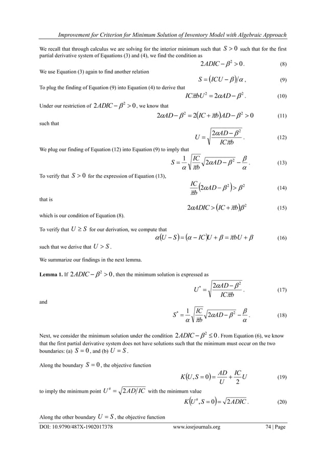 Improvement for Criterion for Minimum Solution of Inventory Model with ...