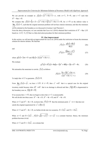 Improvement for Criterion for Minimum Solution of Inventory Model with ...