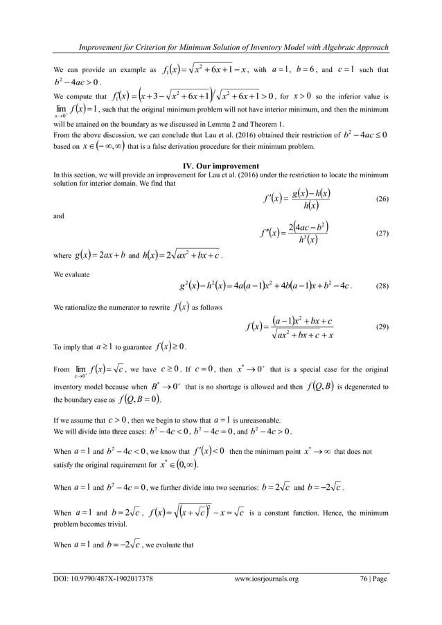 Improvement for Criterion for Minimum Solution of Inventory Model with ...