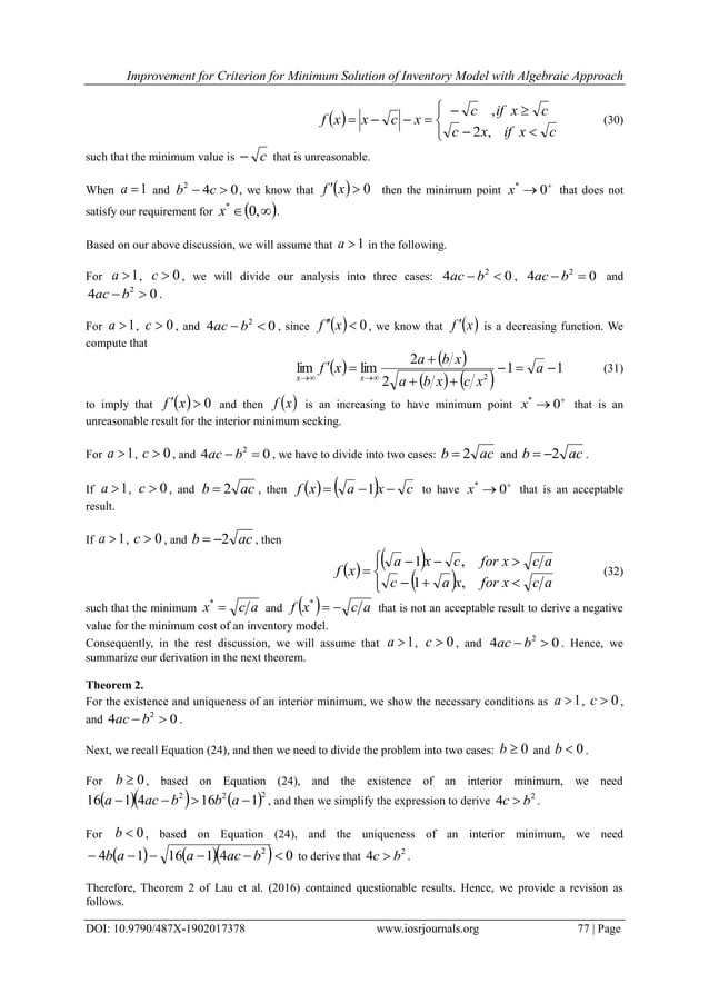 Improvement for Criterion for Minimum Solution of Inventory Model with ...