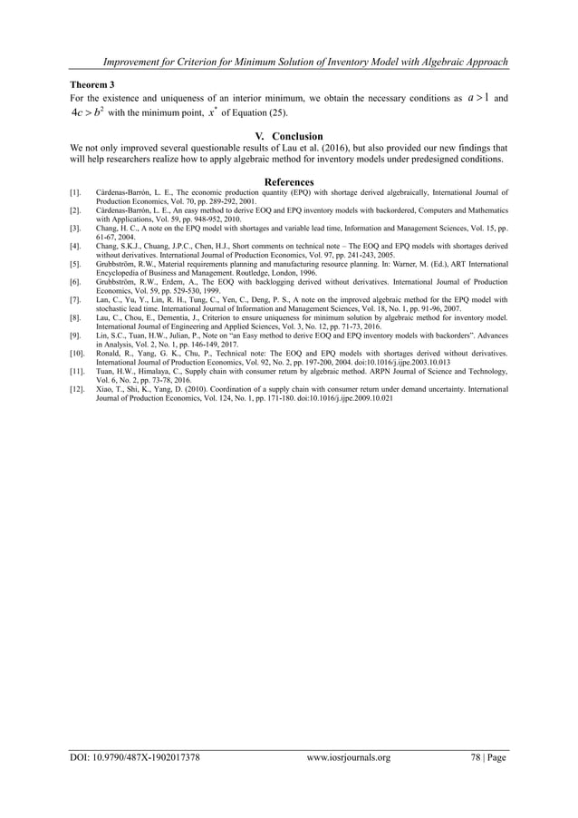 Improvement for Criterion for Minimum Solution of Inventory Model with ...
