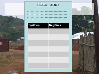 Positives Negatives
GLOBAL DISNEY
………………………………………….
………………………………………….
…………………………………………
 