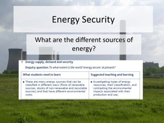 Energy Security
What are the different sources of
energy?
 