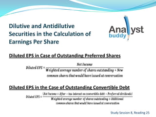 Diluted EPS in Case of Outstanding Preferred Shares
Diluted EPS in the Case of Outstanding Convertible Debt
Study Session 8, Reading 25
 