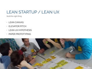 AGILE DEVELOPMENT 
Build the thing right 
• USER STORIES, ACCEPTANCE CRITERIA 
• SPRINT PLANNING, SPRINT REVIEW, DEMO 
• IMPEDIMENTS 
• TEAM RETROSPECTIVE 
 