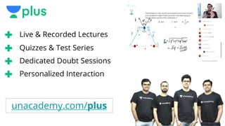 unacademy.com/plus
Live & Recorded Lectures
Personalized Interaction
Quizzes & Test Series
Dedicated Doubt Sessions
 