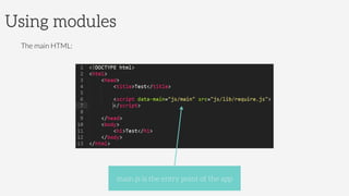 Using modules
main.js is the entry point of the app
The main HTML:
 