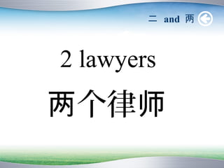 二 and 两



2 lawyers
两个律师
 