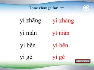 Tone change for 一


yi zhāng      yì zhāng
yi nián       yì nián

yi běn        yì běn
yi gè         yí gè
 