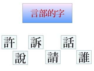 言部的字
許
說
訴
請
話
誰
 