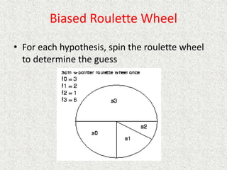 Biased Roulette Wheel
• For each hypothesis, spin the roulette wheel
to determine the guess
 
