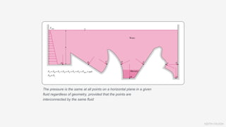 KEITH VAUGH
The pressure is the same at all points on a horizontal plane in a given
fluid regardless of geometry, provided that the points are
interconnected by the same fluid
 