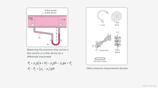 KEITH VAUGH
Measuring the pressure drop across a
flow section or a flow device by a
differential manometer
Other pressure measurement devices
 