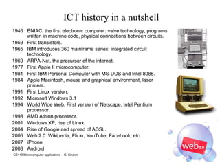 CS110 Microcomputer applications – G. Sindoni14Computer security: user identificationSecurity encompasses 3 aspects:Confidentiality: data, services and devices can be accessed by enabled users only.Integrity: security of data, services and devices; tracking every change.Availability: those who have the right to use data, services and devices must be able to do so. User identification is crucial. Authentication: general rules for creating passwords.Identification and personal data: each country has specific laws on protection of privacy. 