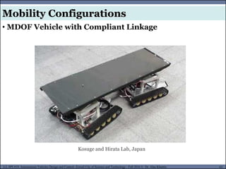 MUSES_SECRET: ORF-RE Project - © PAMI Research Group – University of Waterloo 63/22
63
L2, SPC418: Autonomous Vehicles Design and Control- Zewail City of Science and Technology - Fall 2016 © Dr. Alaa Khamis
Kosuge and Hirata Lab, Japan
Mobility Configurations
• MDOF Vehicle with Compliant Linkage
 