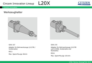 L20X Werkzeughalter GDS 107 Adapter für Bohrwerkzeuge (U127B / Vorderseite) ER11 Max. Spannlänge 46mm GDS 210 Adapter für Bohrwerkzeuge (U127B und U155B, Vorderseite und Rückseite) ER16 Max. Spannlänge 101mm 