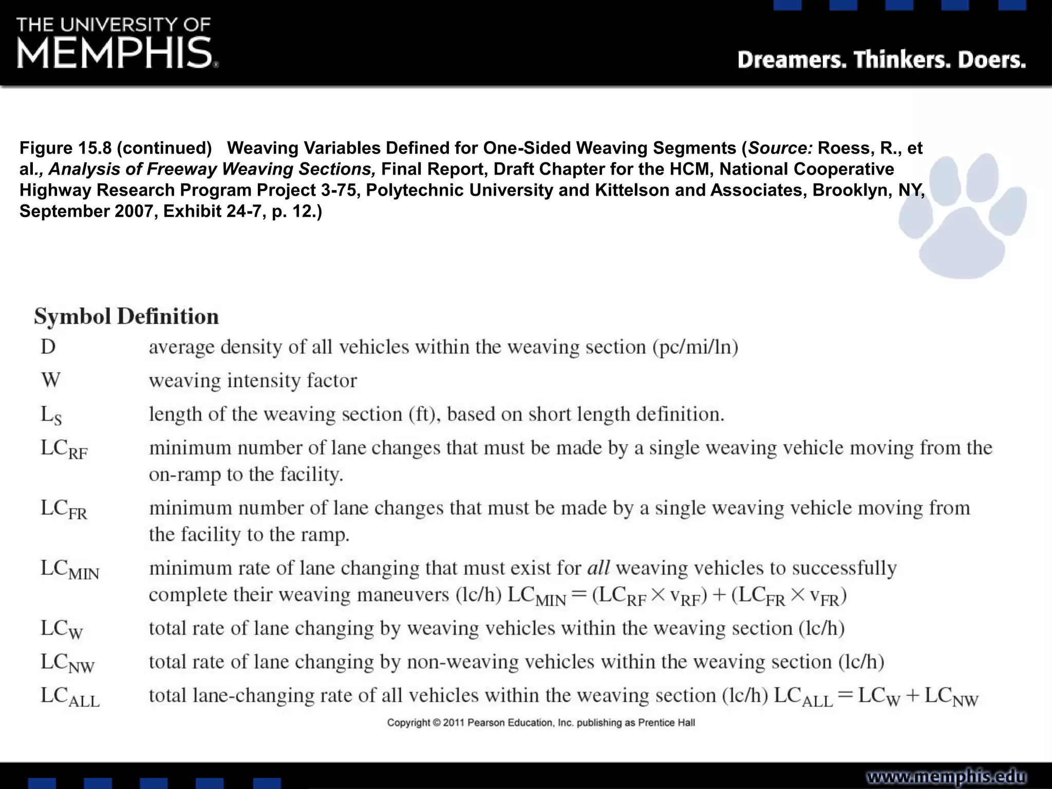 Figure 15.8 (continued) Weaving Variables Defined for One-Sided Weaving Segments (Source: Roess, R., et
al., Analysis of Freeway Weaving Sections, Final Report, Draft Chapter for the HCM, National Cooperative
Highway Research Program Project 3-75, Polytechnic University and Kittelson and Associates, Brooklyn, NY,
September 2007, Exhibit 24-7, p. 12.)
 