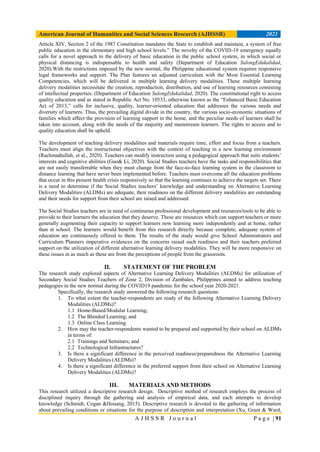 Alternative Learning Delivery Modalities (ALDM) of Secondary Social ...