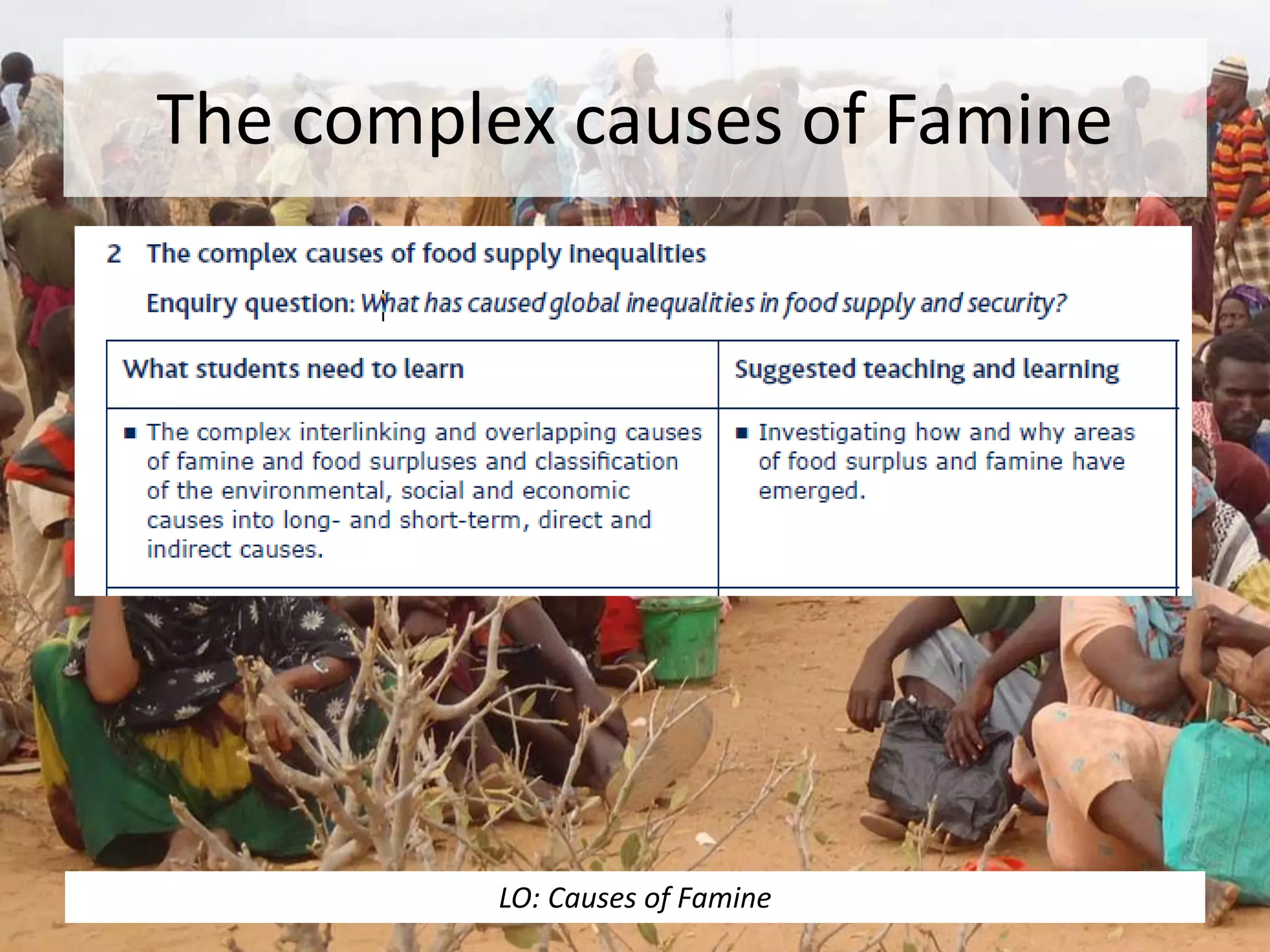 The complex causes of Famine
LO: Causes of Famine
 