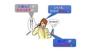 にほんご が
わかりますか。
いいえ、
わかりません。
えいご が
わかります。
 