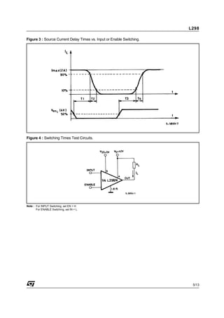 Figure 3 : Source Current Delay Times vs. Input or Enable Switching.
Figure 4 : Switching Times Test Circuits.
Note : For INPUT Switching, set EN = H
For ENABLE Switching, set IN = L
L298
5/13
 